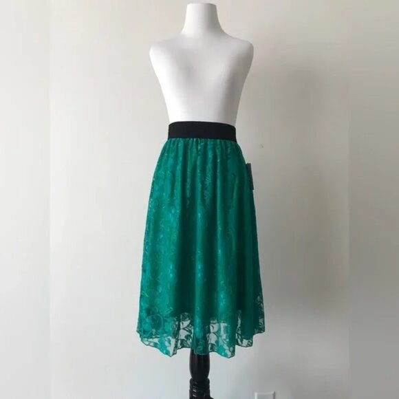 NWT LuLaRoe XS Lola Skirt emerald green lace lined dark academia cottagecore - Picture 2 of 5